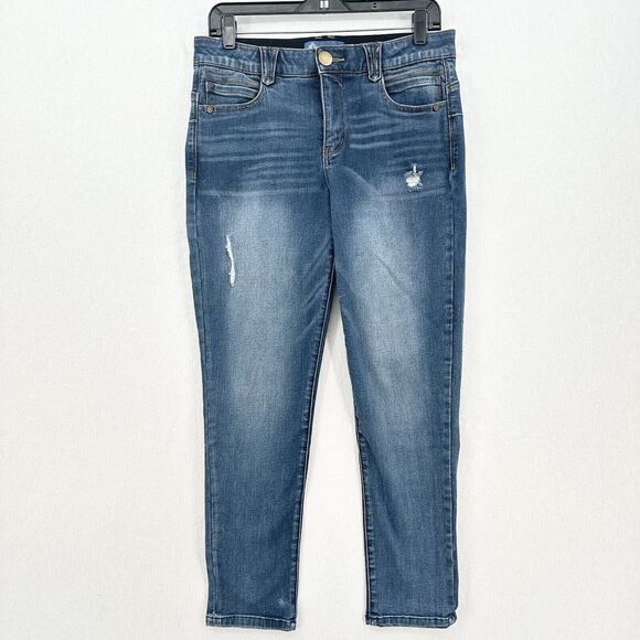 Democracy Jeans Womens 8 Ab Solution Ankle Skimmer Blue Denim Distress *Flaw - Picture 1 of 12